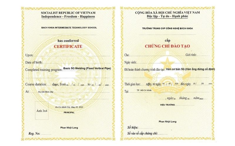 Cấp chứng chỉ Học nghề thợ Hàn 5G theo quy định của pháp luật