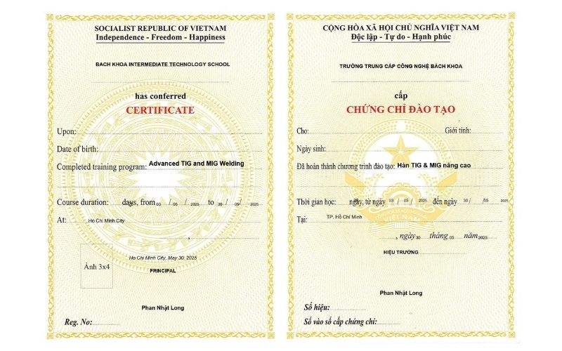 Chứng chỉ Hàn Tig