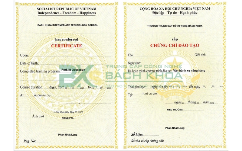 Giá trị Chứng chỉ khóa học lái xe nâng ở Củ Chi