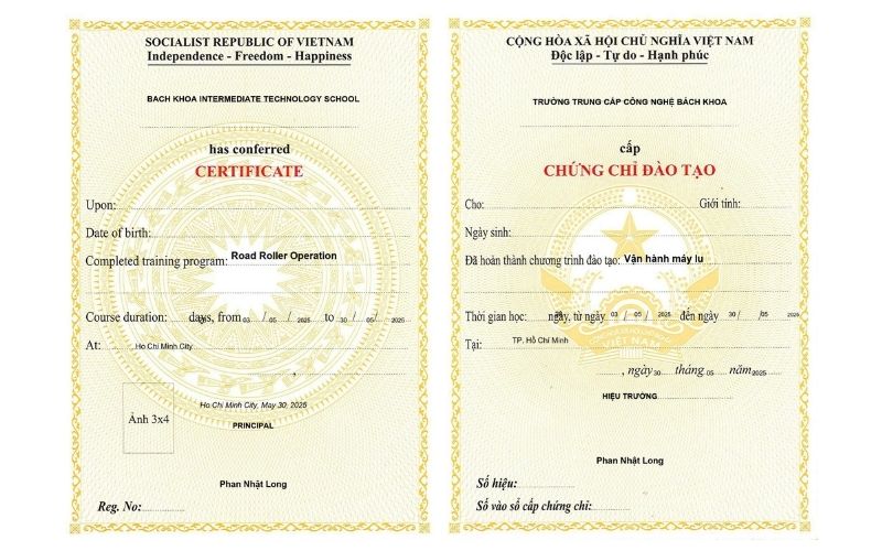 Trường Trung Cấp Công Nghệ Bách Khoa đào tạo và cấp chứng chỉ Lái xe Lu