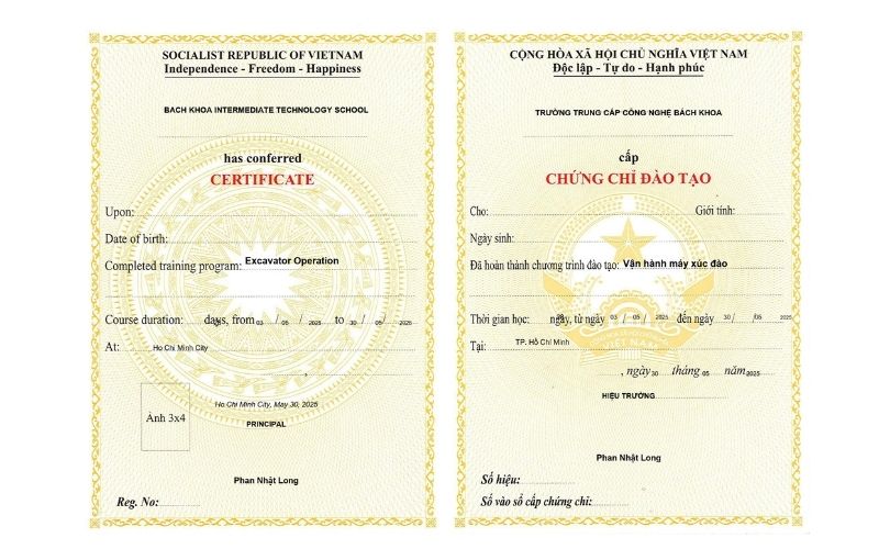 Trường cấp Chứng chỉ vận hành xe cơ giới